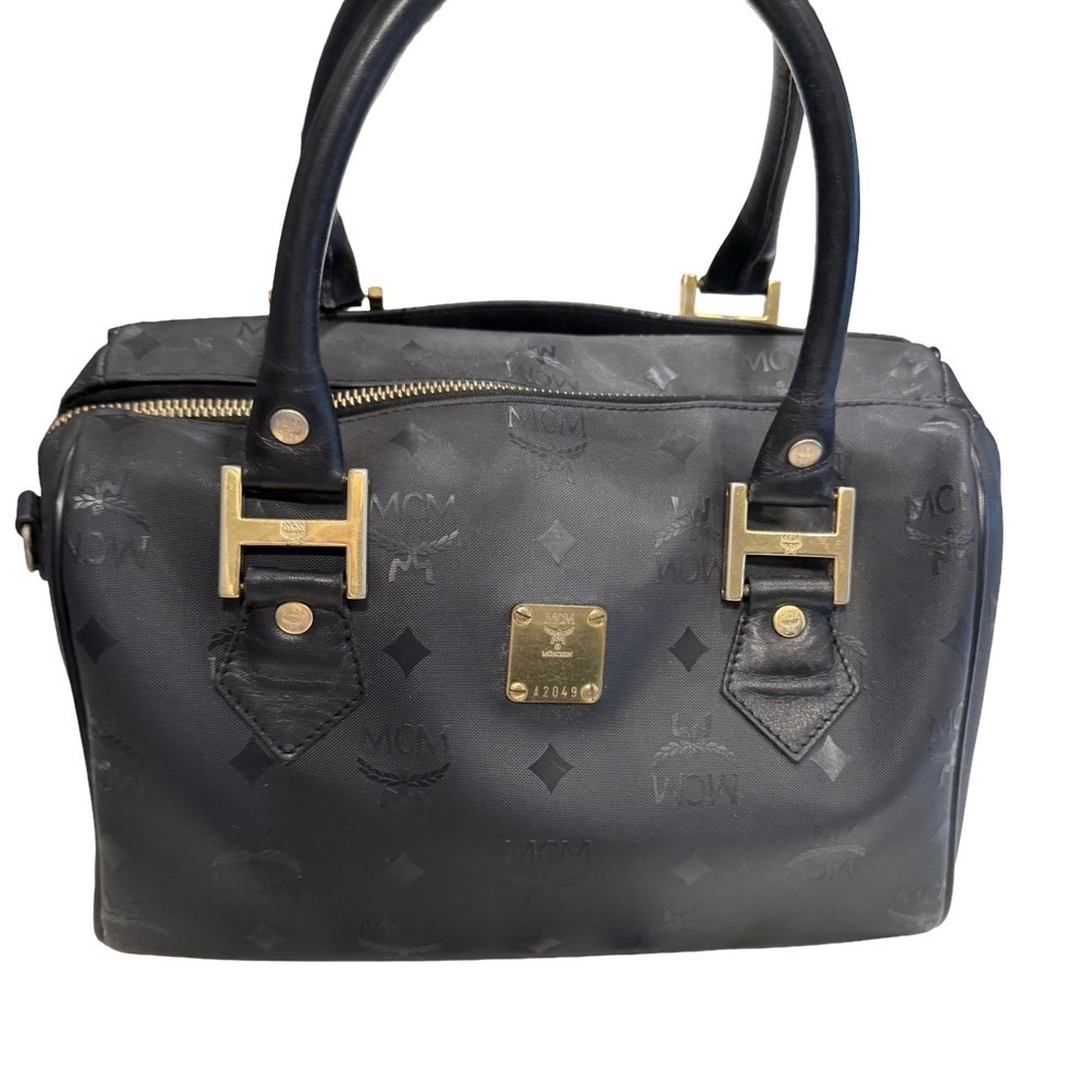 MCM Black Boston Bag Coated Canvas & Leather Dust Bag & COA ( A2049 )
